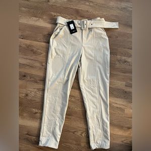 Fashion nova cream faux leather high waisted pants nwt small
